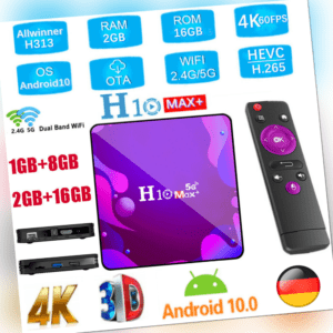H10 Max+ Android 10.0 TV Box 2+16GB,1+8GB QuadCore 2.4G/5G WiFi 10/100M LAN X9H7