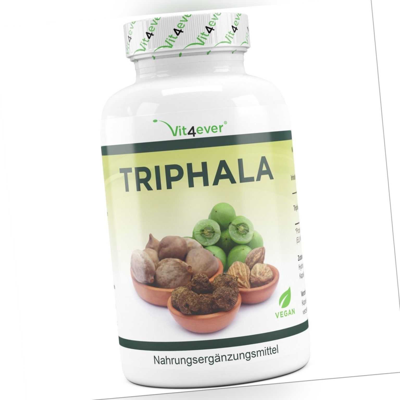 Triphala 240 Kapseln á 750 mg - Hochdosiert & Vegan - Amalaki & Bibhitaki