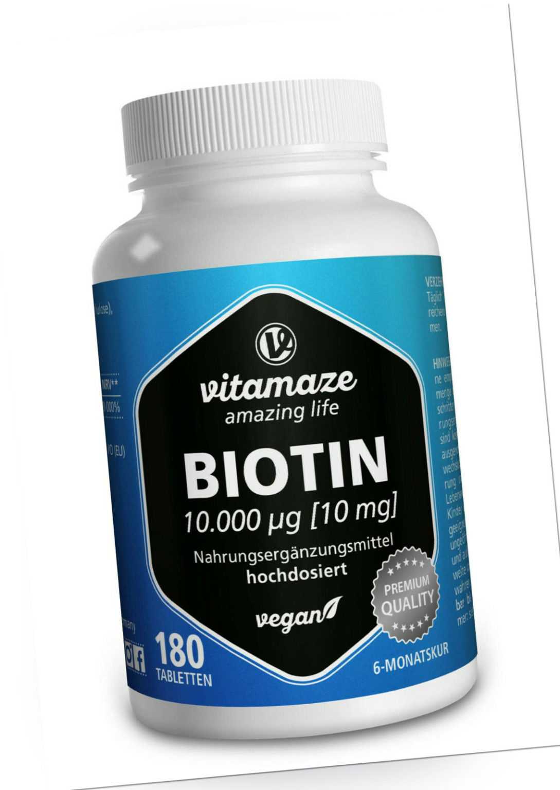 (€33,27/100g) Biotin 10 mg / 10.000 µg hochdosiert, 180 vegane Tabletten