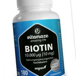 (€33,27/100g) Biotin 10 mg / 10.000 µg hochdosiert, 180 vegane Tabletten