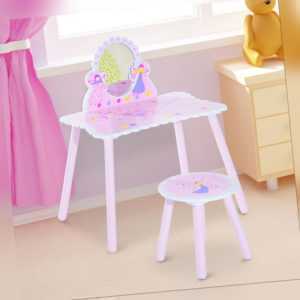 Make Up Play Set Desk Chair Mirror Girls Pink Dressing Table w/ stool MDF Pink
