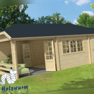 Gartenhaus Viveka ISO Blockhaus 750x420cm Holzhaus 44 mm Anbauschuppen Terrasse