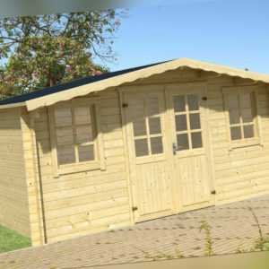 34 mm Gartenhaus GRUBMAH 8 + Schindeln Gerätehaus 5x4 m Blockhaus Holzhaus