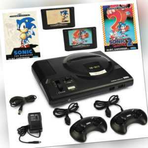 SEGA Mega Drive Konsole +  2 Original Controller + Spiel Sonic The Hedgehog 1-2