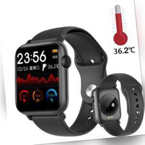 Smartwatch QS19 Temperaturmesser Bluetooth Fitness Uhr 2.5D IPS Display Deutsch