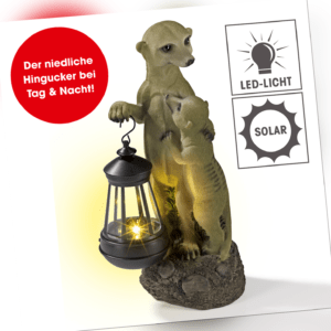 Solarleuchte LED Erdmännchen Familie Laterne Garten Deko Lampe Figur 30 cm