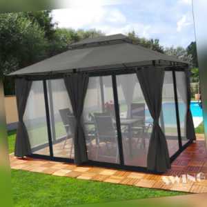 LED Pavillon 3x4m Garten Designer Pavillion Partyzelt Gartenzelt Moskitonetz