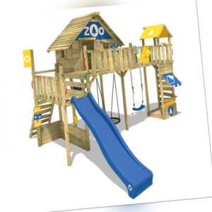WICKEY Stelzenhaus Baumhaus Spielturm Smart Ranger - Nestschaukel, blaue Rutsche