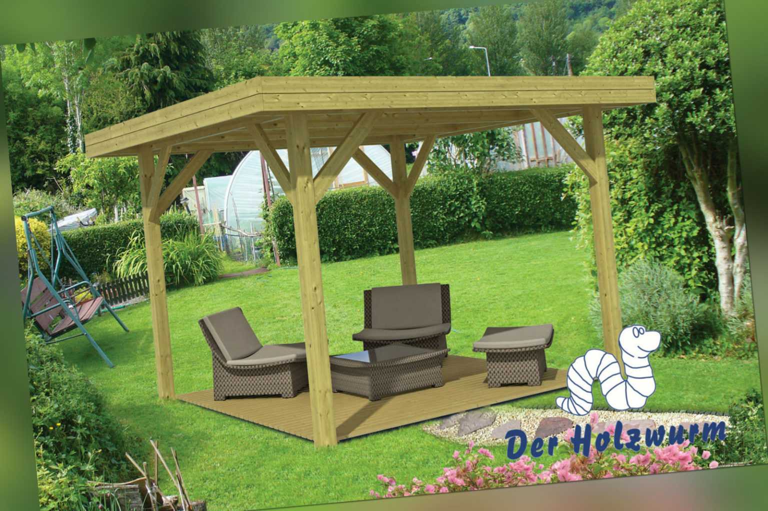 Pavillon Modern Mittelgross Gartenlaube 365x365cm 11,5 x 11,5cm Pfosten Holz Neu