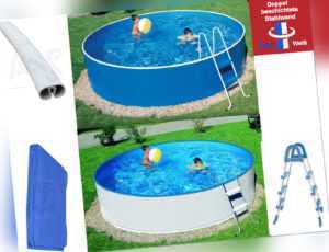 Schwimmbecken Set 3,60 x 0,90 m blau weiß Leiter Pool Innenfolie Stahlwandpool