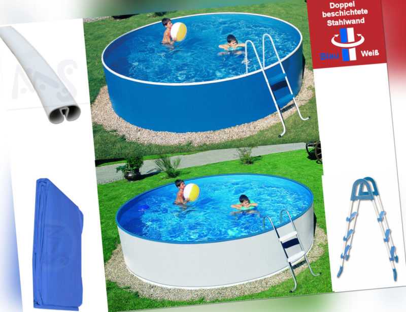 Schwimmbecken Set 3,60 x 0,90 m blau weiß Leiter Pool Innenfolie Stahlwandpool