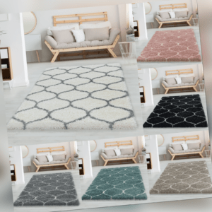 Wohnzimmerteppich Design Hochflor Teppich Muster Kachel Tile Jacquard