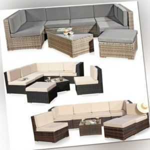 XXL Rattanmöbel Gartenset Polyrattan Lounge Gartenmöbel Sitzgruppe Schwarz Braun