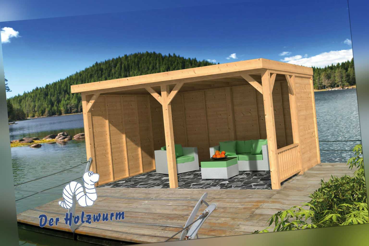 Pavillon Wezep Gartenlaube Holzhaus Gartenhaus 500 x 370 cm Holz Lärche Neu