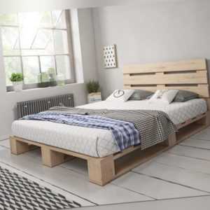 Palettenbett aus Holz Holzbett Massivholzbett Palette Palettenmöbel mit Kopfteil