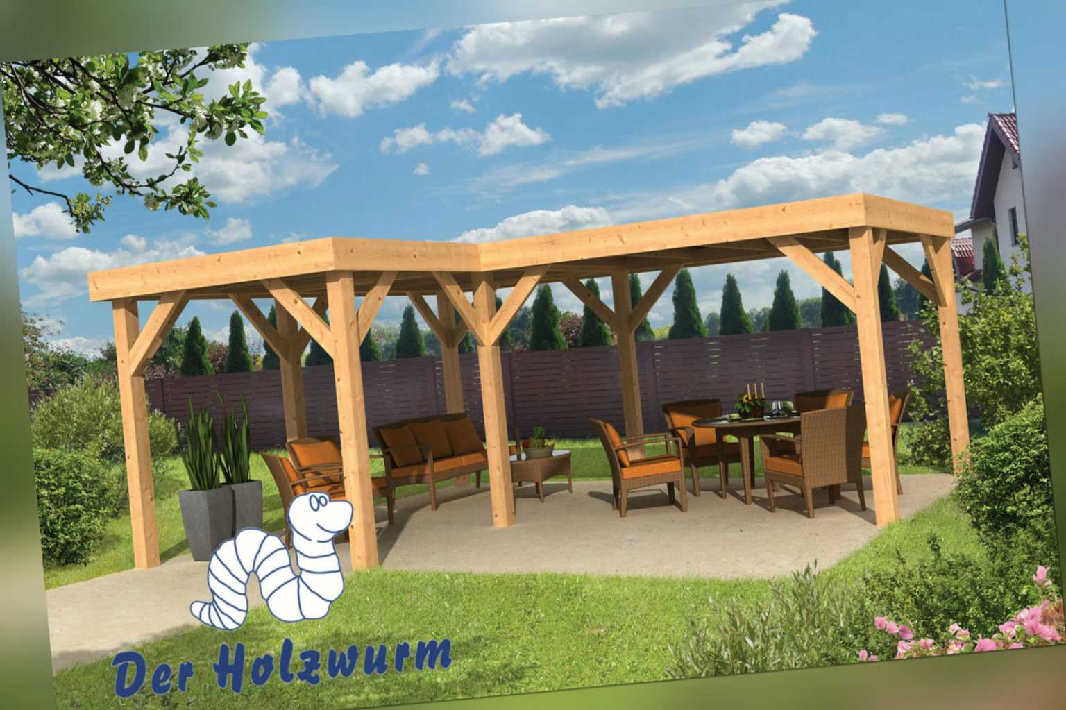 Pavillon Beerze Laube 620x520 cm 15 x 15 cm Pfosten Holz Lärche Douglasie Neu