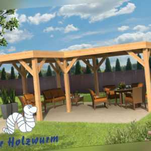 Pavillon Beerze Laube 620x520 cm 15 x 15 cm Pfosten Holz Lärche Douglasie Neu