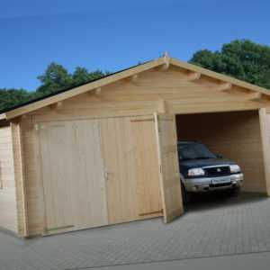 44 mm Holzgarage Roger 20 / 21 / 22 Garage ca. 595x530 cm Blockhaus Carport Holz