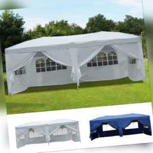 Outsunny 3x6m Faltpavillon Pavillon Zelt Partyzelt Gartenzelt Faltbar Weiß/Blau