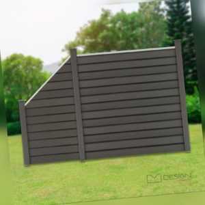 ML-Design WPC Sichtschutzzaun Gartenzaun Lamellenzaun Zaun Komplett-Set Grau