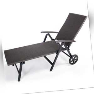 B-Ware Aluminium Rattanliege Rollliege  Relaxliege Sonnenliege Gartenliege Grau