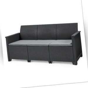 Keter Gartensofa "Emma" 3er Sofa, Loungesofa Garten Terrasse Poly Rattan