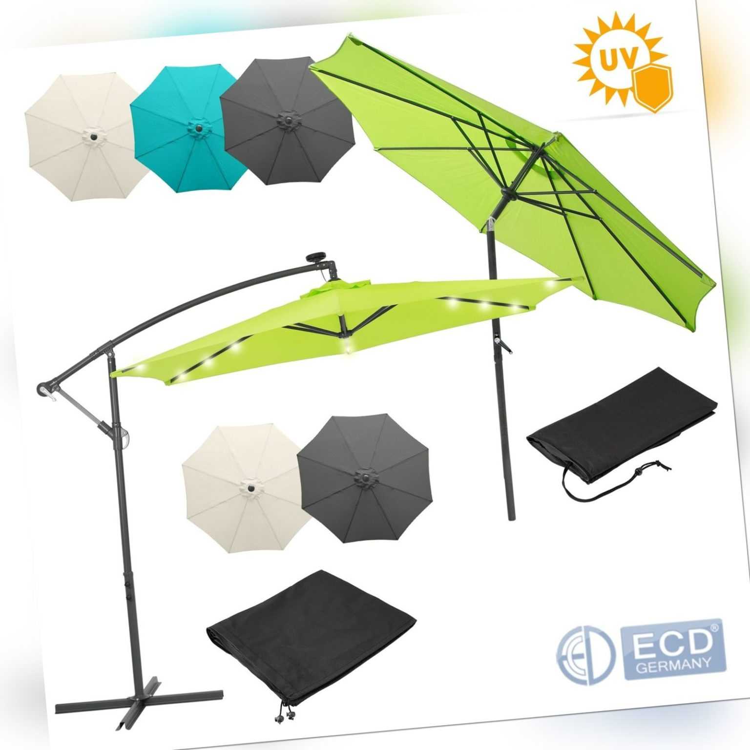Sonnenschirm Ampelschirm LED Solar Gartenschirm Kurbelschirm Strandschirm Ø 3m