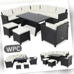 Poly Rattan Sitzgruppe Sitzgarnitur Garten Lounge Set WPC Gartenmöbel Schwarz