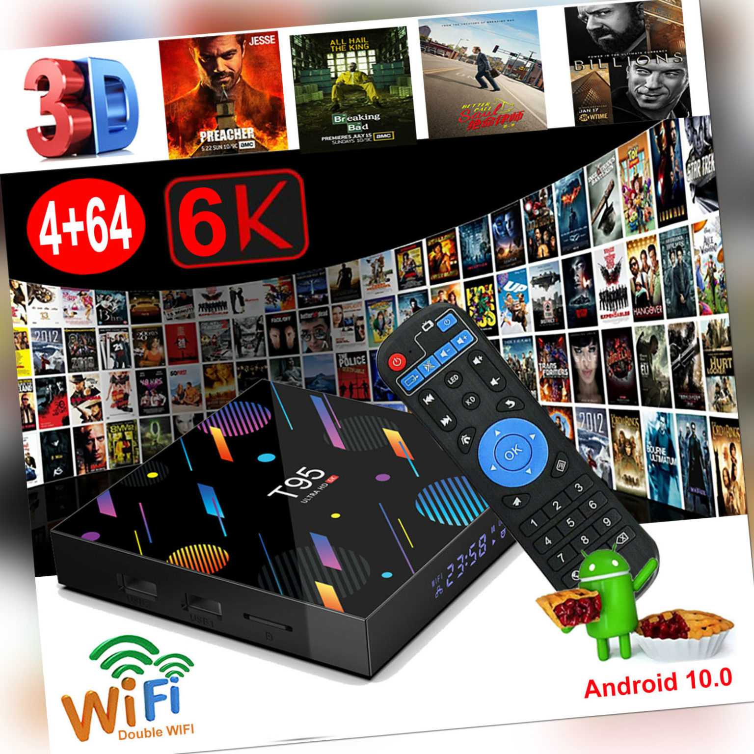 2021 6K T95 4+64G Android 10.0 5G WLAN BT TV BOX 3D Films USB Home Movies H616