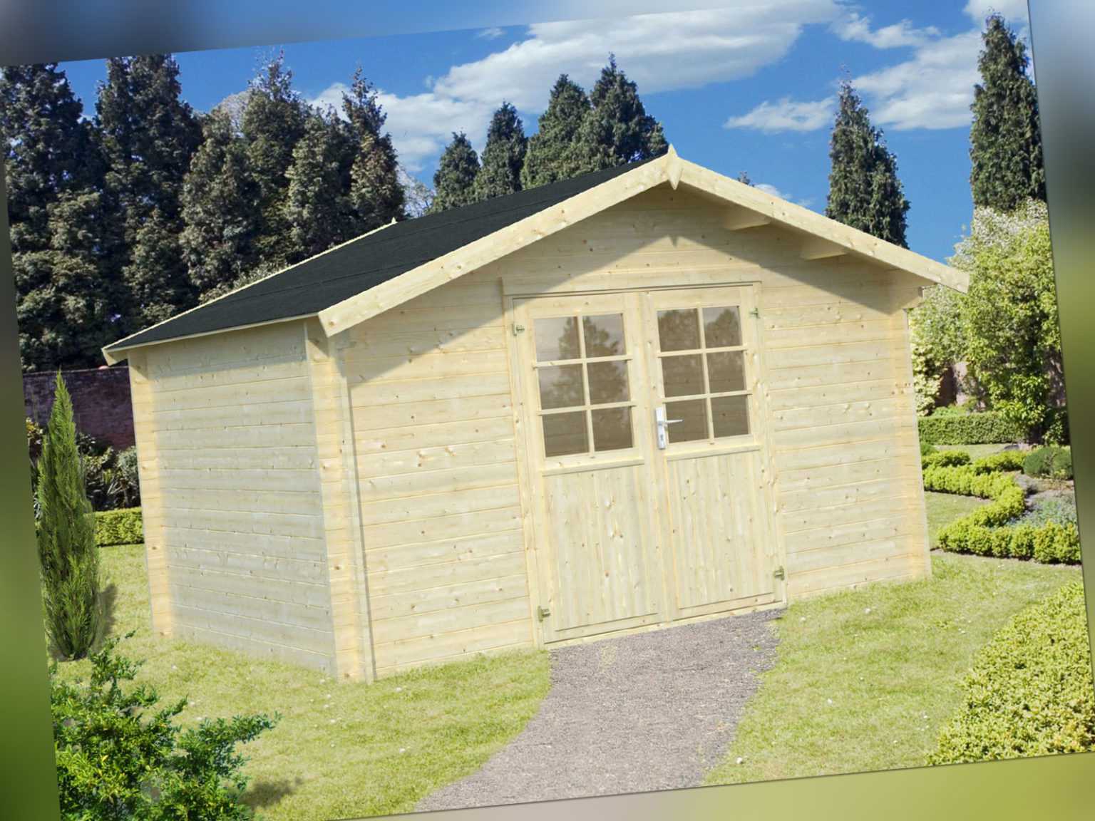 34 mm Gartenhaus Greta ca. 4x3 m Gerätehaus Blockhaus Holz Haus Holzhaus