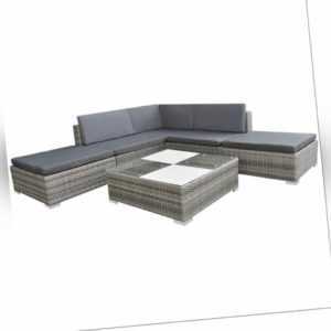 vidaXL Gartensofa 6-tlg. Poly Rattan Grau Sitzgruppe Lounge Gartenmöbel Set.