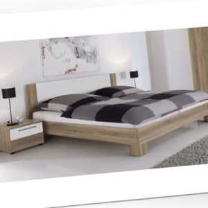 Bettanlage Bett Doppelbett 180 x 200 cm & 2 Nachtkommoden Eiche / Weiß