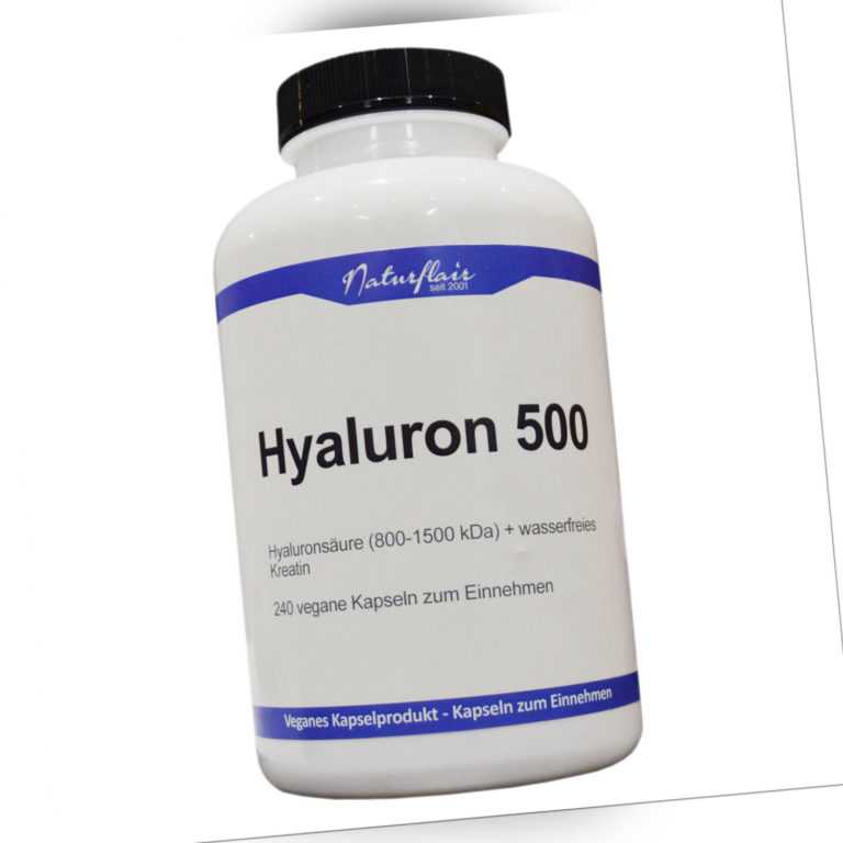 Hyaluronsäure 240 Kapseln hochdosiert mit 500 mg - Vegan - Hyaluron Haut Gelenke