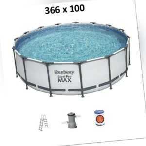 Bestway 56418 Steel Pro MAX Pool 366 x 100 cm 366x100 Gartenpool + Pumpe Leiter