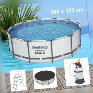 Bestway Steel Pro MAX 366x122cm Sonder Set Pool mit Sandfilteranlage und Zubehör