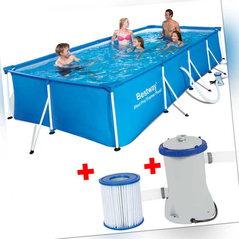 Bestway Pool Schwimmbecken Stahlrahmen rechteckig 400x211x81 Swimmingpool