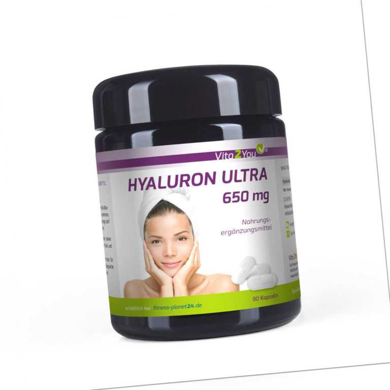 Vita2You Hyaluronsäure Ultra - 650mg - 90 Kapseln - Hochdosiert - Miron Glas