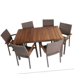 Gartenmöbel Set Alu Gartentisch Rattanstuhl Gartengarnitur 7 Teilig Beige/Braun
