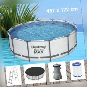 Bestway Steel Pro MAX 457x122cm Pool Filterpumpe und Zubehör Gartenpool 56438