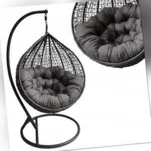 Hängesessel Schaukel Korb Polyrattan Sitzkissen Ei Hanging Chair Garten Grau M
