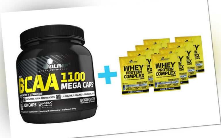 Olimp BCAA 1100 Mega Caps 300 Kapseln Aminosäuren Leucin Valin + 8 Gratis Proben