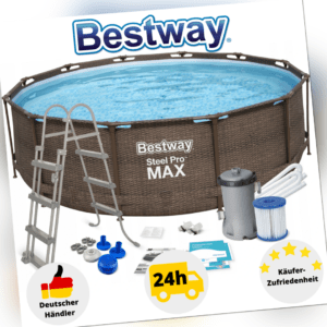 Bestway Frame Pool Rattan Schwimmbecken Gartenpool 366x100 Pumpe Leiter 56709