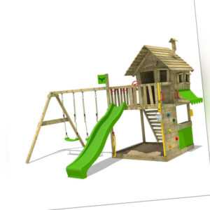 FATMOOSE Spielturm Klettergerüst GroovyGarden mit Schaukel & apfelgrüner Rutsche