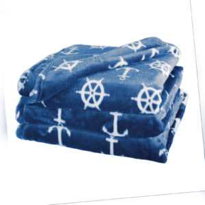 KUSCHELDECKE - MARITIME WELT -BLAU/WEISS- 150x200 / 220x240 -