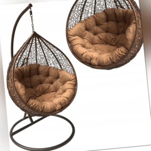 Hängesessel Schaukel Korb Polyrattan Sitzkissen Ei Hanging Chair Garten Braun XL