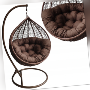Hängesessel Schaukel Korb Polyrattan Sitzkissen Ei Hanging Chair Garten Braun M