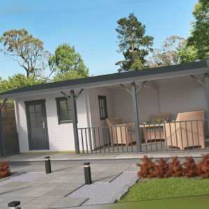 40 mm Gartenhaus ISO + Terrasse 720x420cm Blockhaus Holzhaus Gerätehaus Holz Neu