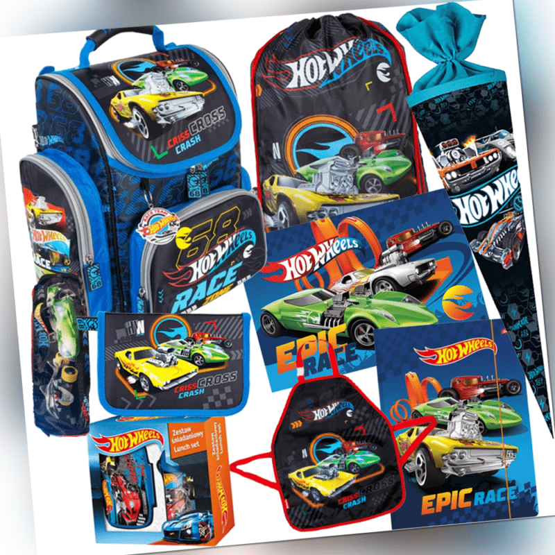 HOT WHEELS Autos Cars Schulranzen Tornister Set 4 Tlg Federtasche 2Fach  gefüllt