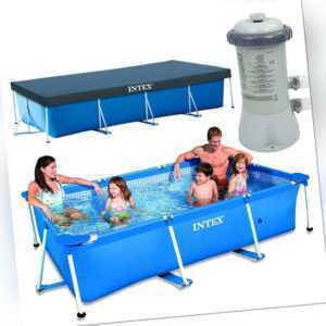INTEX Family Swimming Pool Frame 300x200x75cm + Poolpumpe 2271l/h + Abdeckplane