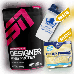 1x ESN Whey Beutel Designer Whey Protein + Gratis Shaker & BPN Protein Pudding